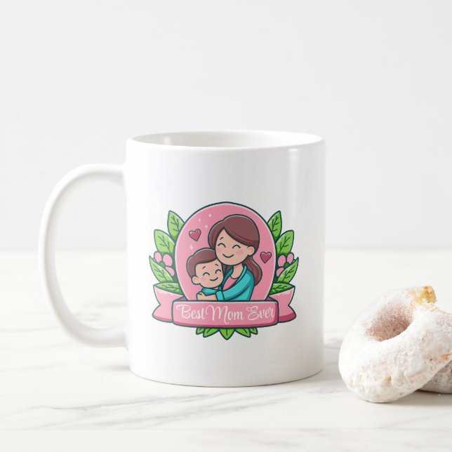 Beste Mama je, Mama und Kind, maßgeschneidert Kaffeetasse (Mit Donut)