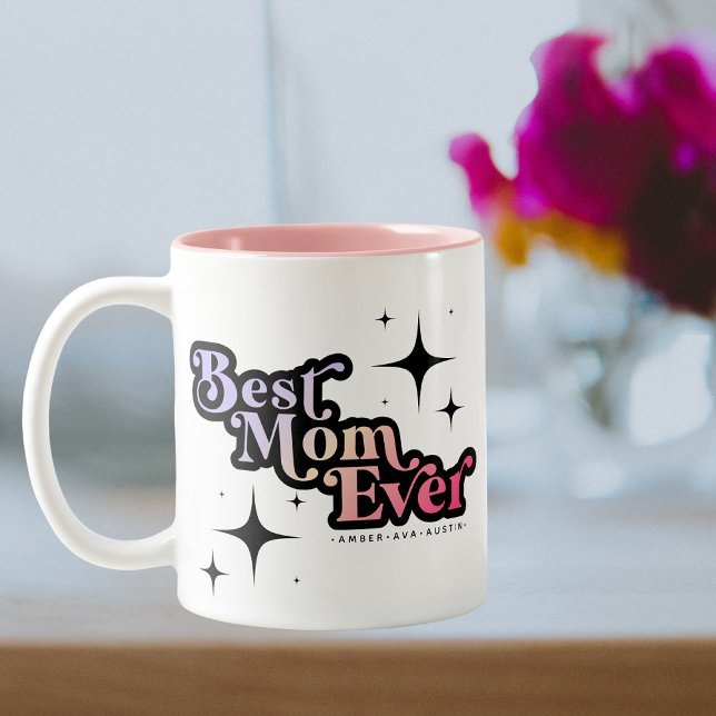 Beste Mama je Mami Kids Name Retro Rosa Zweifarbige Tasse (Von Creator hochgeladen)