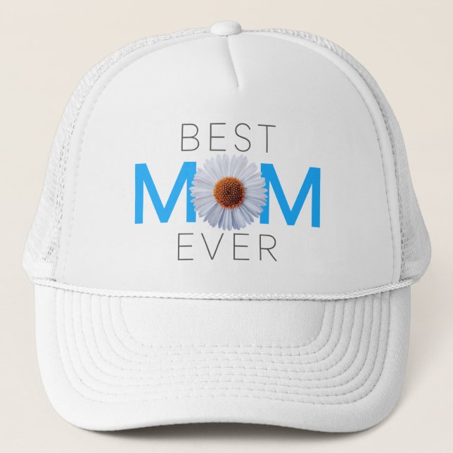 Beste Mama je mit Daisy Image Print (Blue V1) Truckerkappe (Vorderseite)