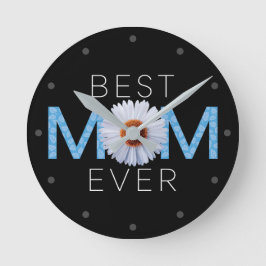 Beste Mama je mit Daisy Image Print (Blue V2) Runde Wanduhr