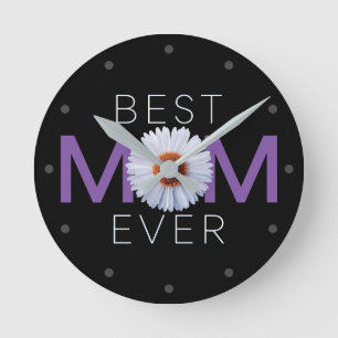 Beste Mama je mit Daisy Image Print (Lila V1) Runde Wanduhr