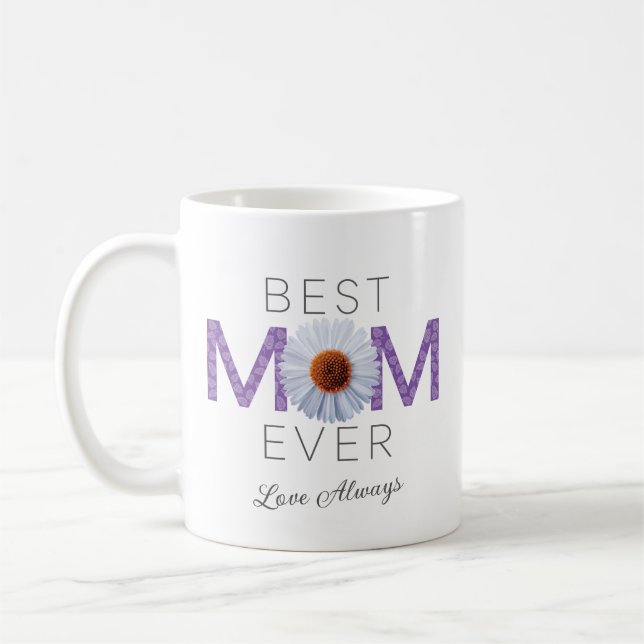 Beste Mama je mit Daisy Image Print (Lila V2) Kaffeetasse (Links)