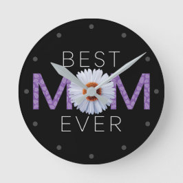 Beste Mama je mit Daisy Image Print (Lila V2) Runde Wanduhr