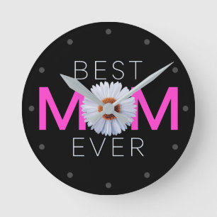 Beste Mama je mit Daisy Image Print (rosa V1) Runde Wanduhr