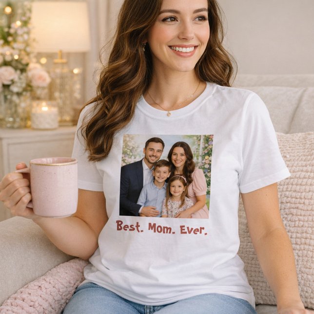 Beste Mama je mit Familienportrait T-Shirt (Von Creator hochgeladen)