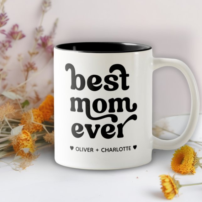 Beste Mama je Moderne Mami Kids zum Muttertag Zweifarbige Tasse (Von Creator hochgeladen)