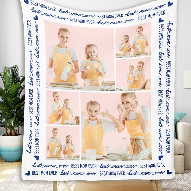 Beste Mama je Modernes Personalisiertes 6 Foto Fleecedecke (Von Creator hochgeladen)