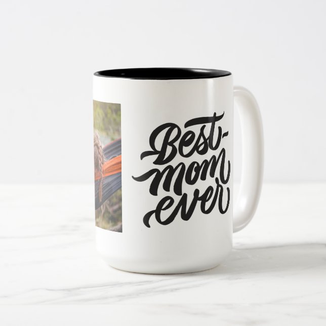 Beste Mama je Modernes Skript Personalisiertes Fot Zweifarbige Tasse (VorderseiteRechts)