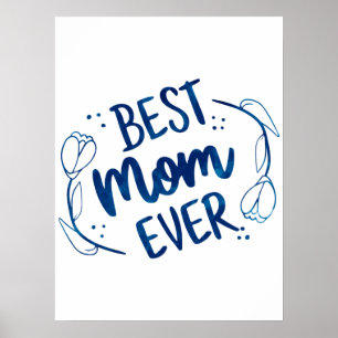 Beste Mama je Mütter Tag Blue Floral Geschenk Idee Poster