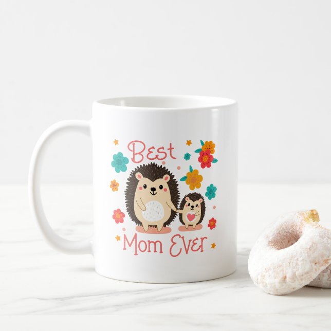 Beste Mama je Mutter und Baby-Igel Kaffeetasse (Mit Donut)
