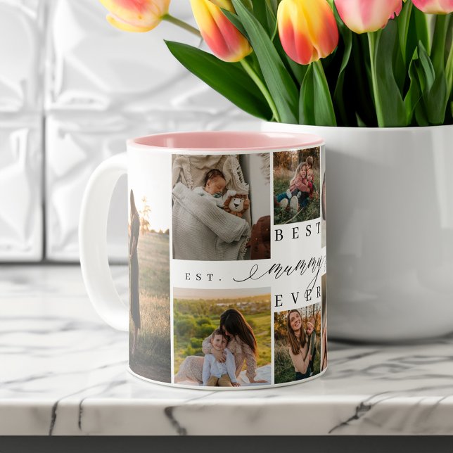 Beste Mama je | Muttertag 8 FotoCollage Zweifarbige Tasse (Best Mummy Ever | Mother's Day 8 Photo Collage Two-Tone Coffee Mug)
