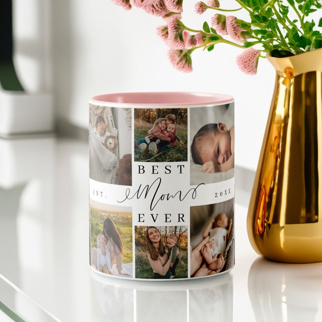 Beste Mama je | Muttertag 8 FotoCollage Zweifarbige Tasse (Best Mom Ever | Mother's Day 8 Photo Collage Two-Tone Coffee Mug)