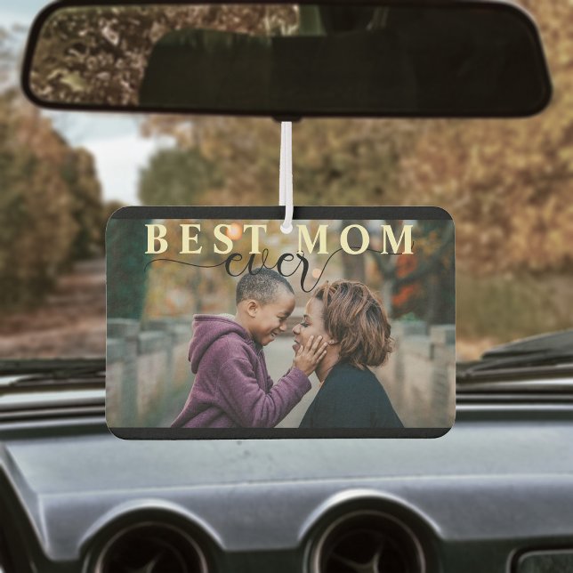 Beste Mama je Muttertag Autolufterfrischer (Best mom ever sir freshener. Simple elegant script and add your own photo. Black and White)