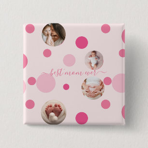 Beste Mama je Muttertag Foto Rosa Polka Dots Button