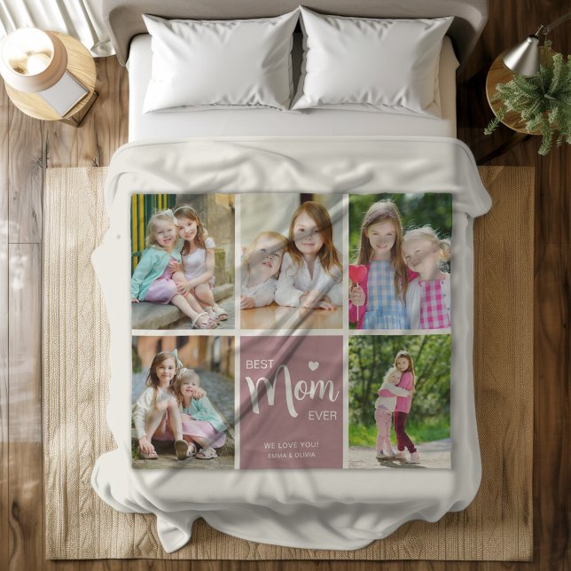 Beste Mama je Muttertag Mauve FotoCollage Fleecedecke (Best Mom Ever Mothers Day Mauve Photo Block Fleece Blanket)