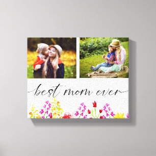 Beste Mama je Muttertagsfoto Collage Floral Leinwanddruck