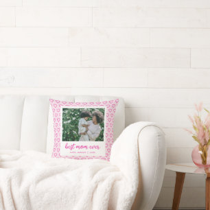 Beste Mama je Niedlich rosa Herzmuster Foto Trendy Kissen