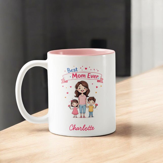 Beste Mama je | Niedliche Personalisierte Mutter Zweifarbige Tasse (Von Creator hochgeladen)