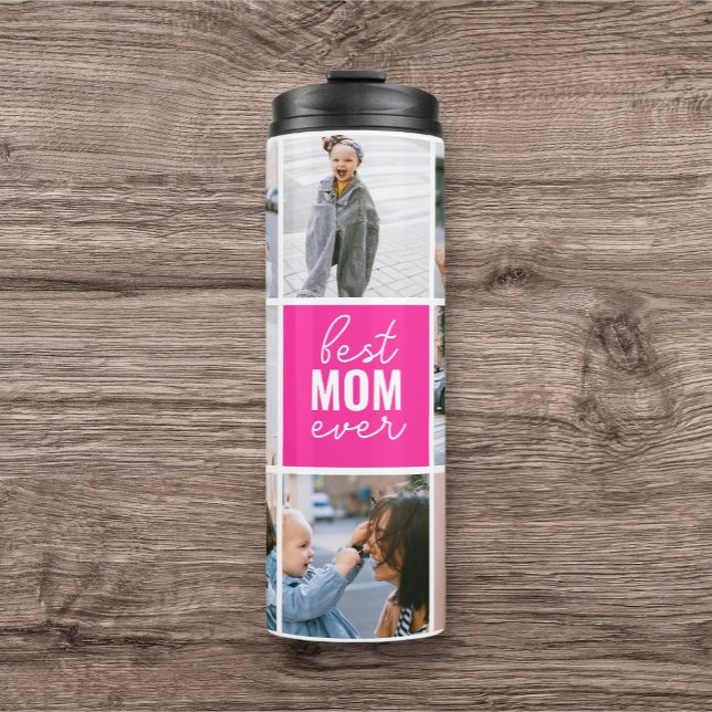 Beste Mama je Niedlicher Script-FotoCollage Thermosbecher (Von Creator hochgeladen)