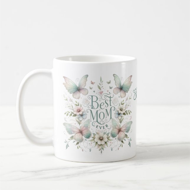 Beste Mama je Pastel Floral Personalisiert Kaffeetasse (Links)