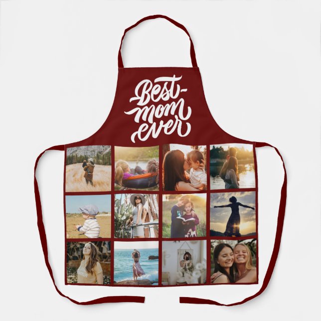Beste Mama je Personalisiert 12 Collage Red Schürze (Vorderseite)