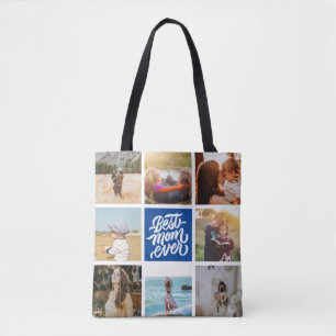 Beste Mama je Personalisiert Foto Collage Navy Blu