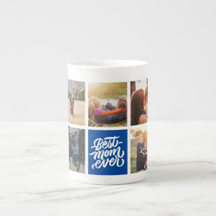 Beste Mama je Personalisiert Foto Collage Navy Blu Prozellantasse