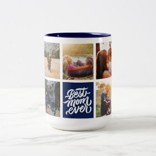 Beste Mama je Personalisiert Foto Collage Navy Blu Zweifarbige Tasse