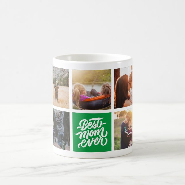 Beste Mama je Personalisierte Fotocollage grün Kaffeetasse (Mittel)