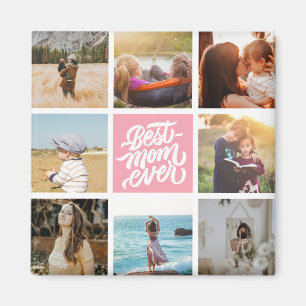 Beste Mama je Personalisierte Fotocollage Rosa Magnet