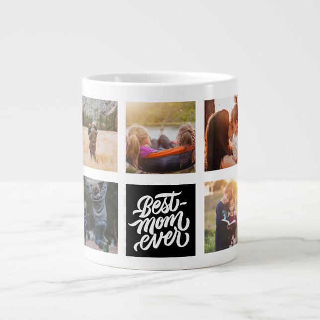 Beste Mama je Personalisierte Fotocollage Schwarz Jumbo-Tasse (Vorderseite)