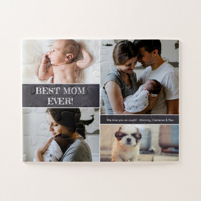 "Beste Mama je" Personalisierte Fotokollektionsfam Puzzle (Horizontal)
