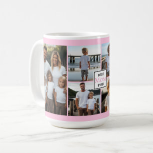 Beste Mama je personalisierte rosa 6 Bildvorlage Kaffeetasse