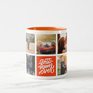 Beste Mama je Personalisierter FotoCollage Orange Zweifarbige Tasse