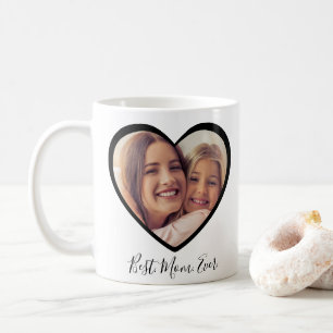 Beste Mama je Personalisiertes Herz 2 Foto Skript Kaffeetasse