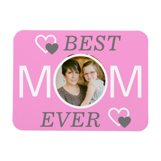 Beste Mama je Personalisiertes rosa Foto Magnet (Horizontal)