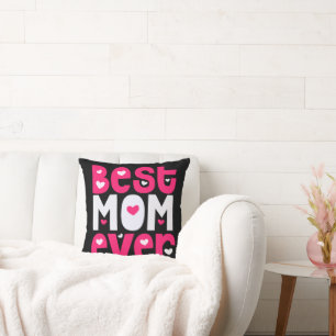 Beste Mama je Quirky Herz Pink White Black Kissen