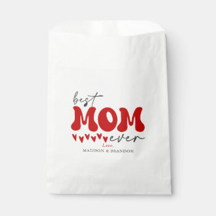 Beste Mama je Red Gray Typografy Niedlich Hearts Geschenktütchen