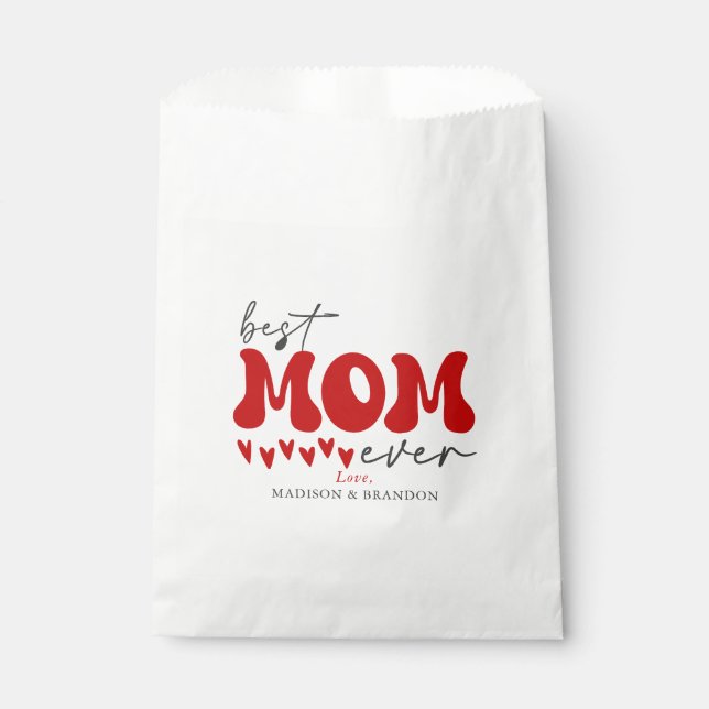 Beste Mama je Red Gray Typografy Niedlich Hearts Geschenktütchen (Vorderseite)