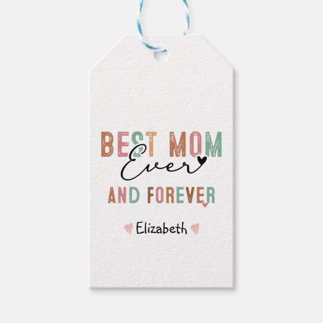 Beste Mama je Retro Script Groovy Mutter Tag Geschenkanhänger (Vorderseite)