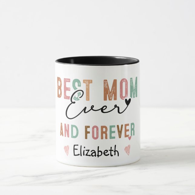 Beste Mama je Retro Script Groovy Mutter Tag Tasse (Zentrum)