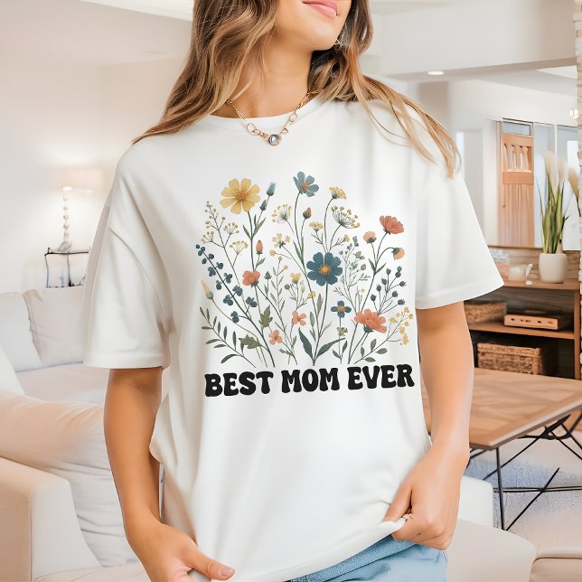 Beste Mama je Retro Wildblume Shirt, Geschenk für  T-Shirt (best mom ever shirt, retro mom shirt, wildflowers shirt, mom gift shirt, mothers day shirt)