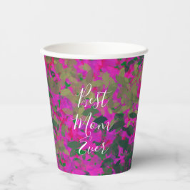 Beste Mama je rosa Blumengarten Handgemalt Pappbecher