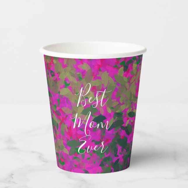 Beste Mama je rosa Blumengarten Handgemalt Pappbecher (Vorderseite)