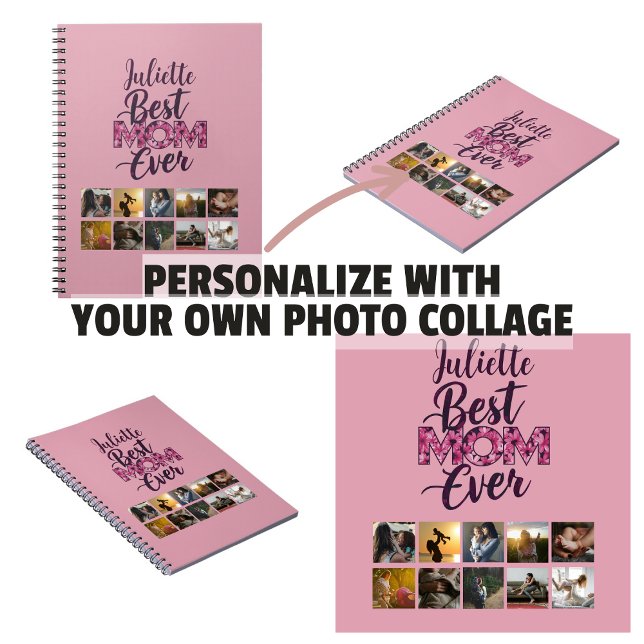 Beste Mama je rosa Blumenkolonne Notizblock (Best Mom Ever Pink Floral Photo Collage Notebook
)