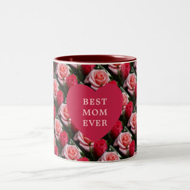 Beste Mama je rosa, florales Muster Herz Zweifarbige Tasse (Mittel)