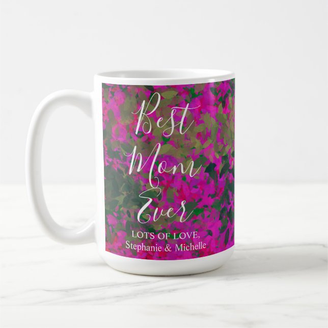 Beste Mama je rosa Garten Blütenhandgestrichen Kaffeetasse (Links)