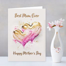Beste Mama je rosa Gold Herz Mütter Tag Feiertagskarte