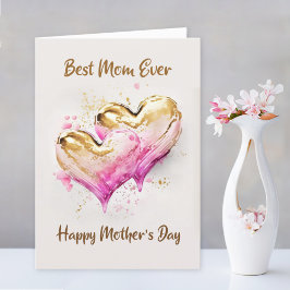 Beste Mama je Rosa Gold Herz Mütter Tag Feiertagskarte