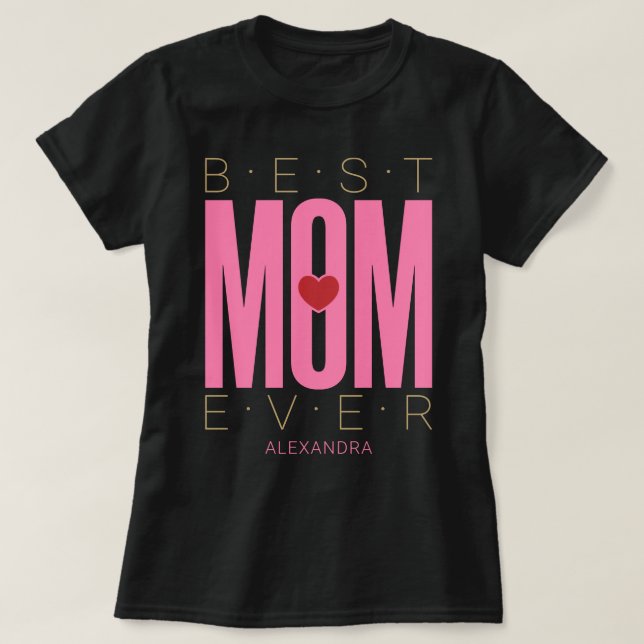 Beste Mama je Rosa Herz rosa Gold, kundenspezifisc T-Shirt (Design vorne)